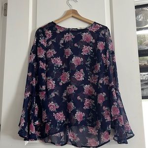 In loom blue and pink flowers